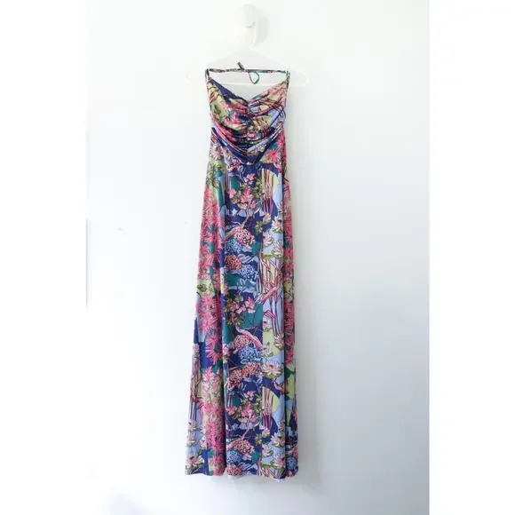 Agua Bendita x RTR Tropical Arista Maxi Dress Floral Open Back Sz L NWT - Picture 4 of 6